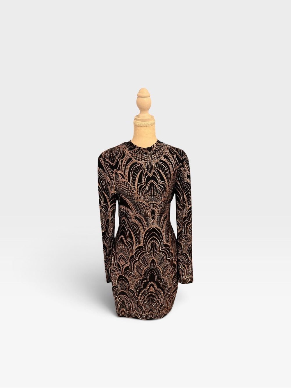 Glam Art Deco Jump Apparel Black Gold Open Back Mini Dress L